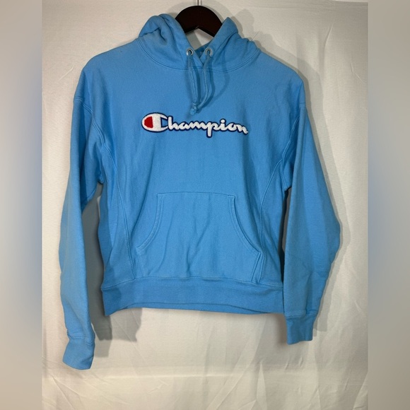 Champion Reverse Weave Hoodie Small Light Blue Sky Blue Embroidered Logo - Picture 2 of 7